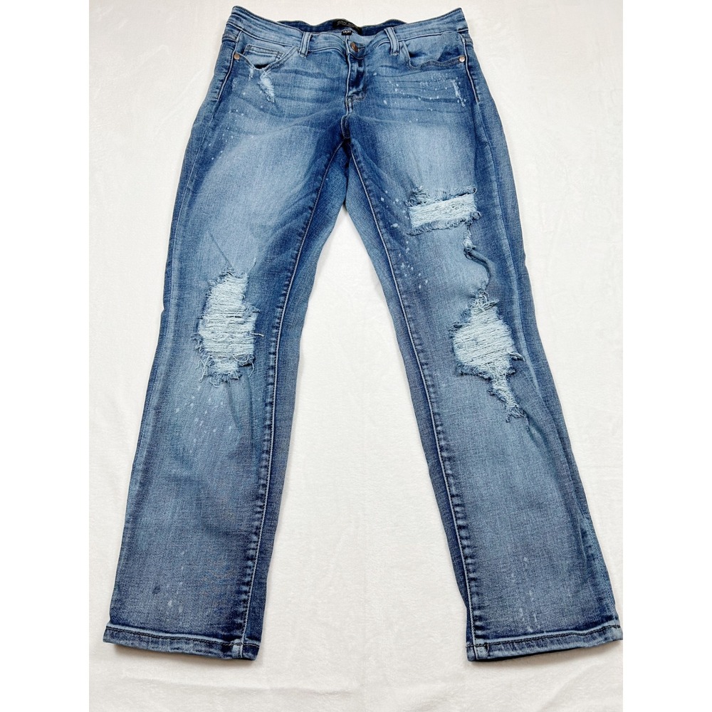 Judy Blue Boyfriend Fit Distressed Paint Splatter Jeans JB82169LT Blue 13/31